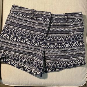 Navy and White Tribal Patterned 4 inch LOFT Outlet Shorts, Size 10